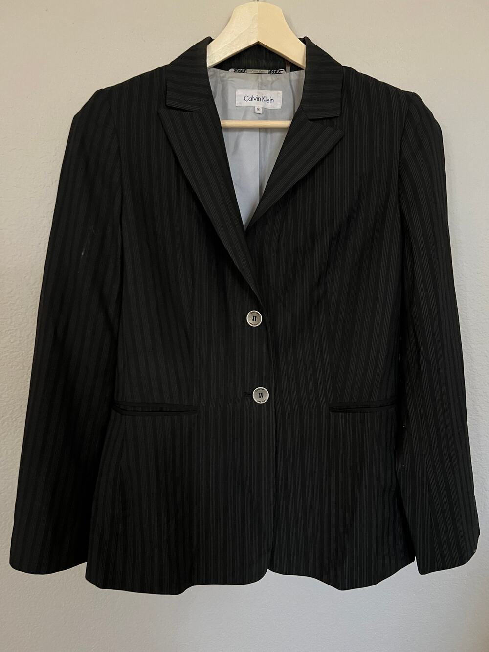 Vintage Calvin Klein Women's 2-Piece Pinstriped Black Skirt Suit Set Sz 8